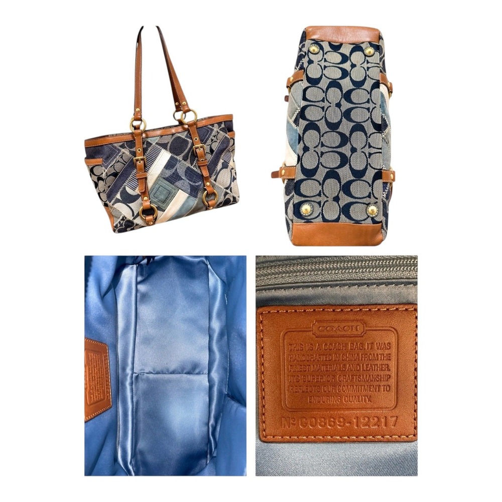 Coach Signature Denim Patchwork Gallery Tote Blue Brown Y2K 12217 - Picture 8 of 8